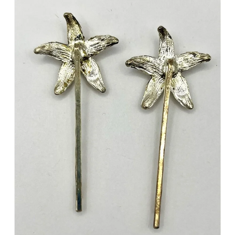 Starfish Rhinestone Hair Pins Silver and Gold Tone Pair of 2